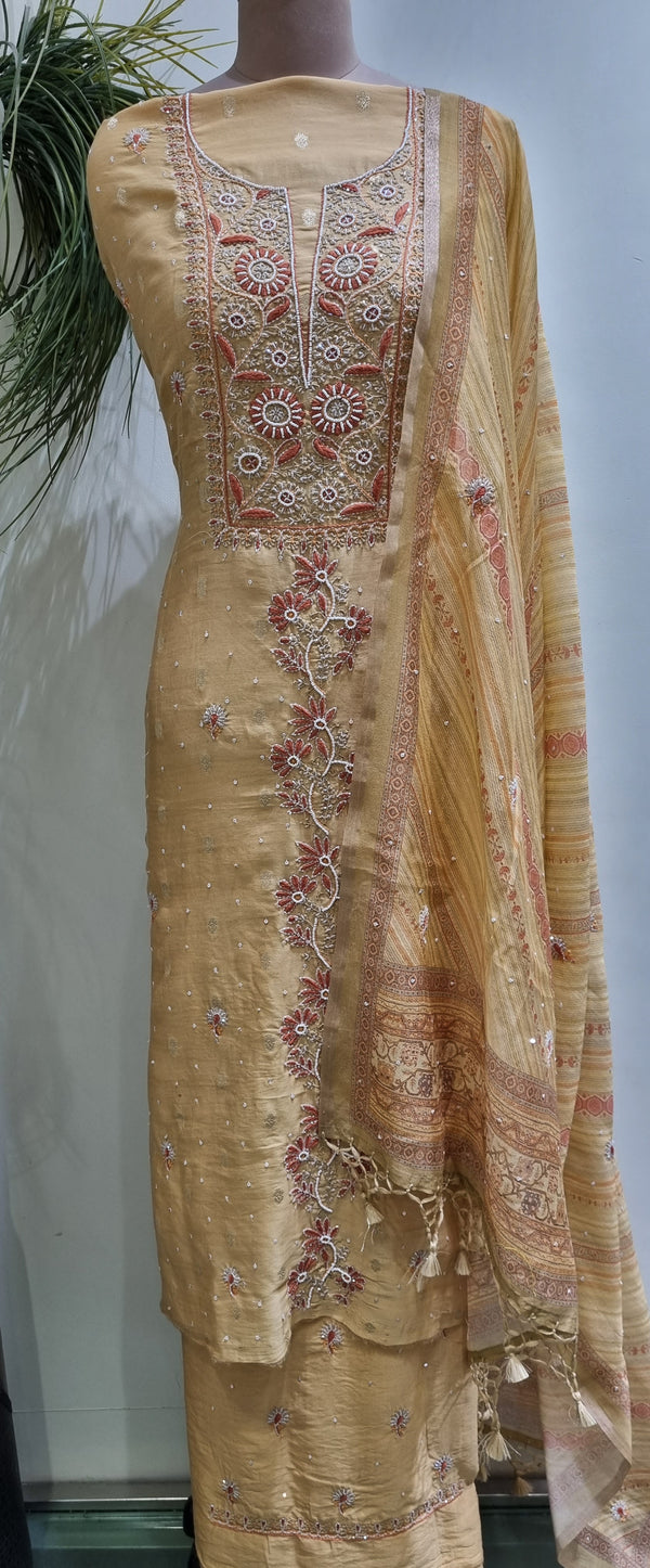 Chanderi Silk with Banarsi Booti 3 Piece Kurta Set