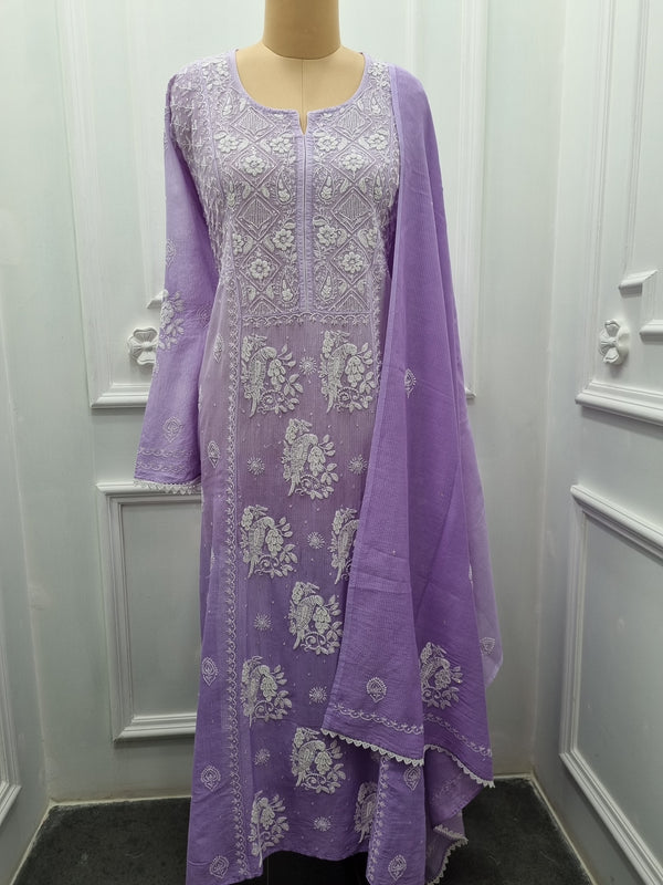 Maheshwari Cotton 2pc Kurta Set - Purple