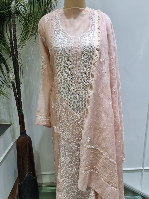 Mal Chanderi 2pc Kurta Set - Peach