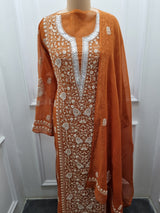 Mal Chanderi 2pc Kurta Set - Orange