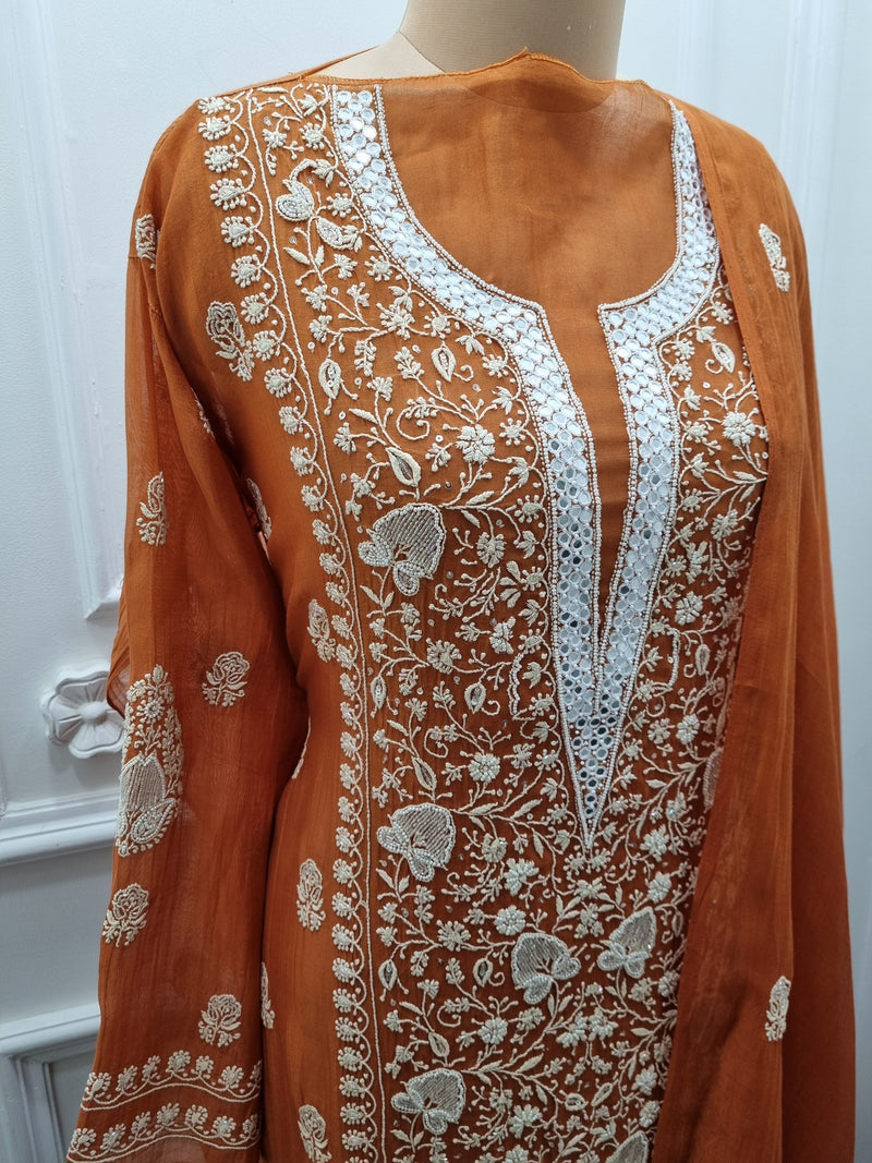 Mal Chanderi 2pc Kurta Set - Orange