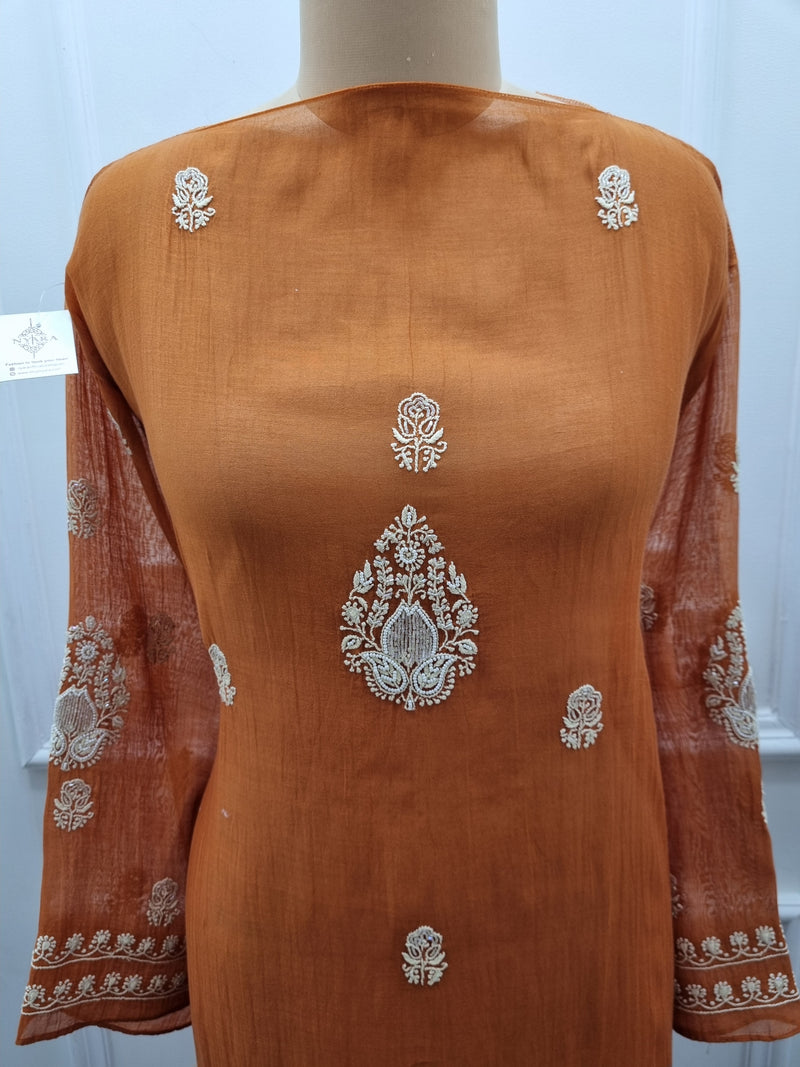 Mal Chanderi 2pc Kurta Set - Orange