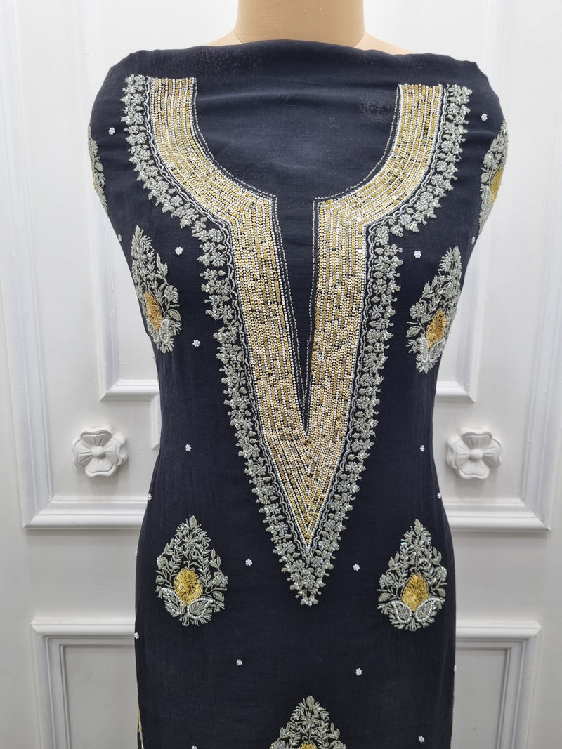 Mal Chanderi 2 Pc Set - Black