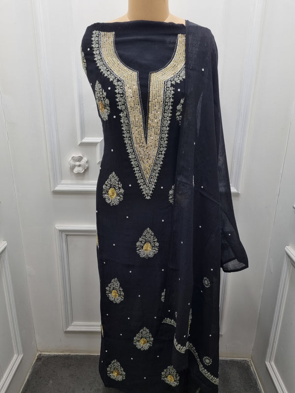 Mal Chanderi 2 Pc Set - Black
