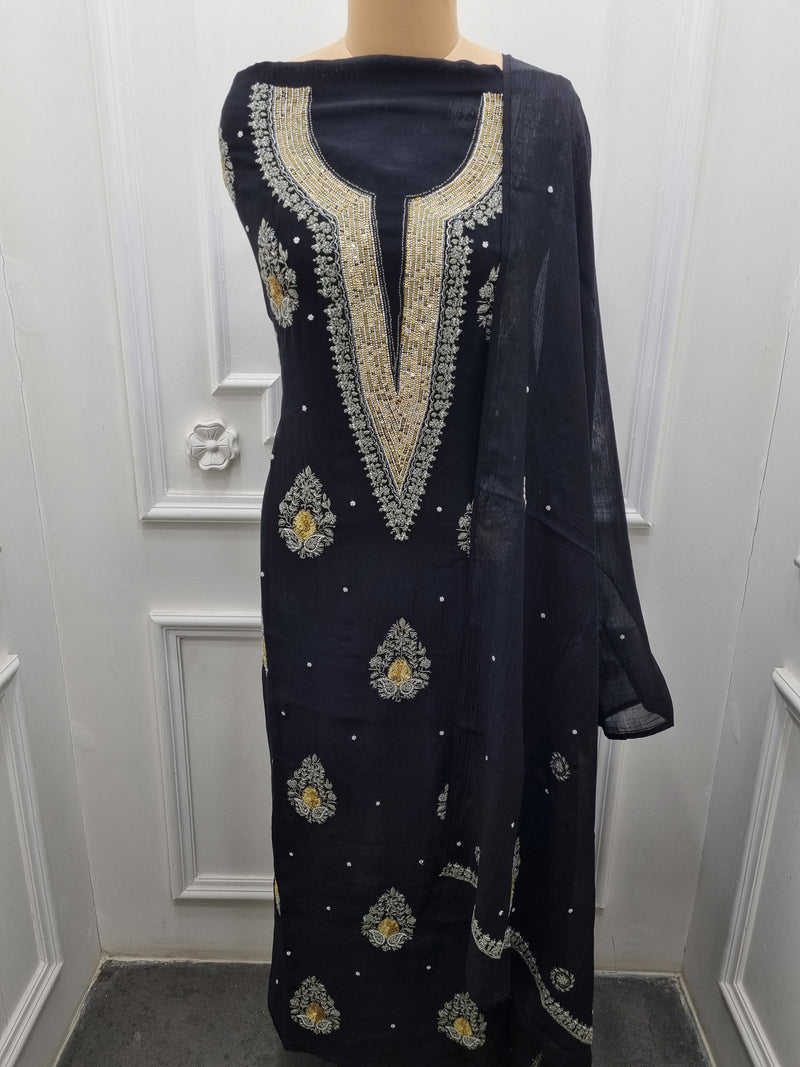 Mal Chanderi 2 Pc Set - Black