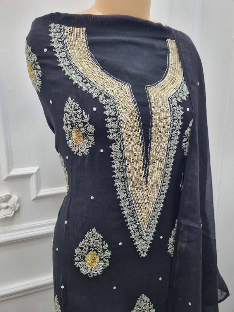 Mal Chanderi 2 Pc Set - Black