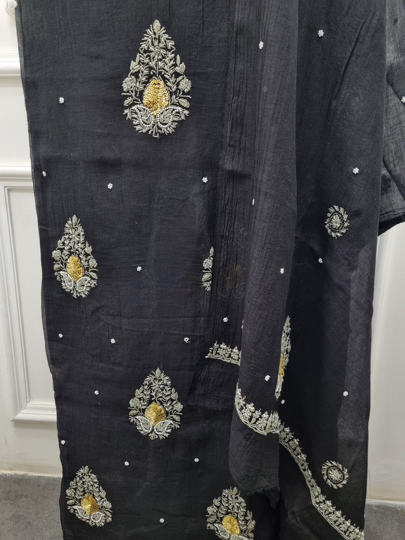 Mal Chanderi 2 Pc Set - Black