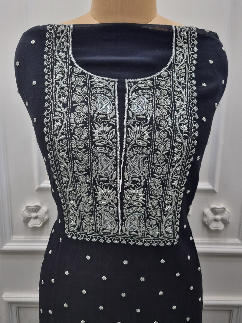 Mal Chanderi 2 Pc Set - Black