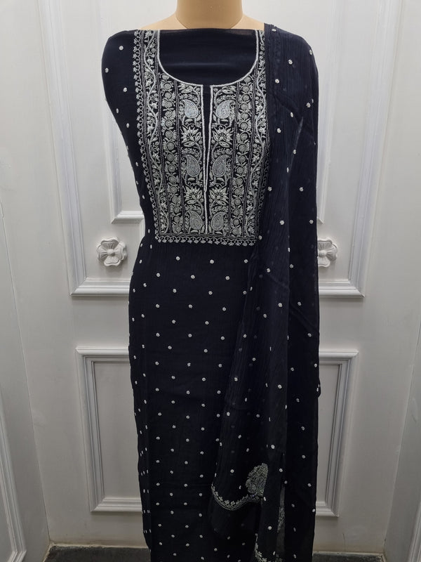 Mal Chanderi 2 Pc Set - Black