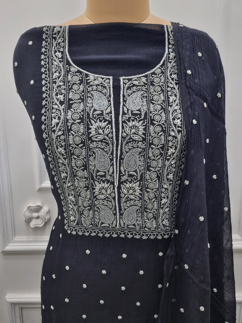 Mal Chanderi 2 Pc Set - Black