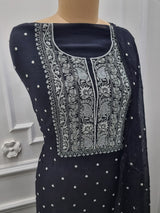 Mal Chanderi 2 Pc Set - Black