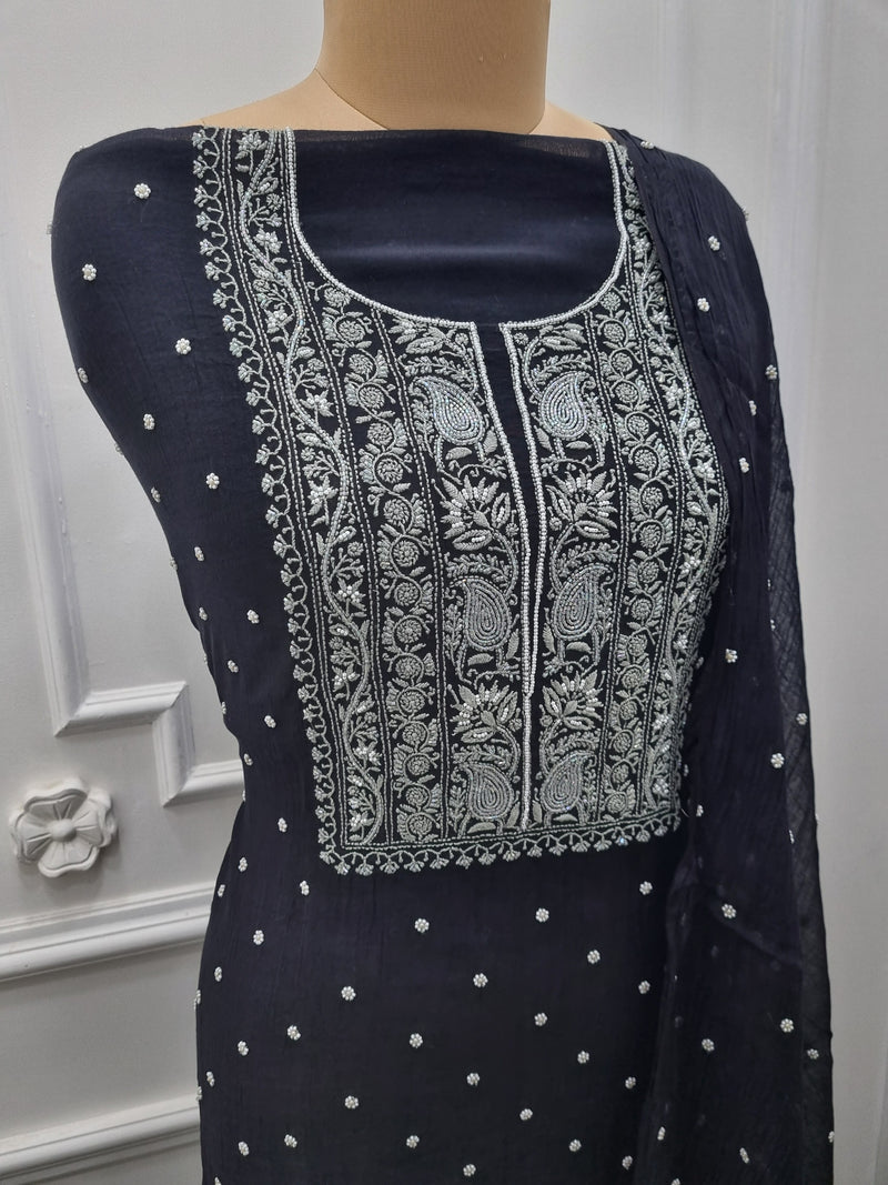 Mal Chanderi 2 Pc Set - Black