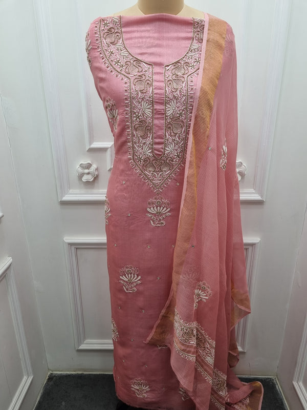Tussar Silk 2 Pc Set - Pink