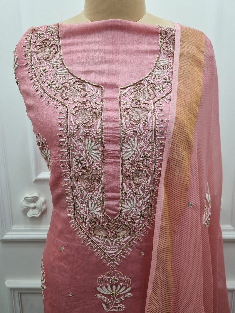 Tussar Silk 2 Pc Set - Pink