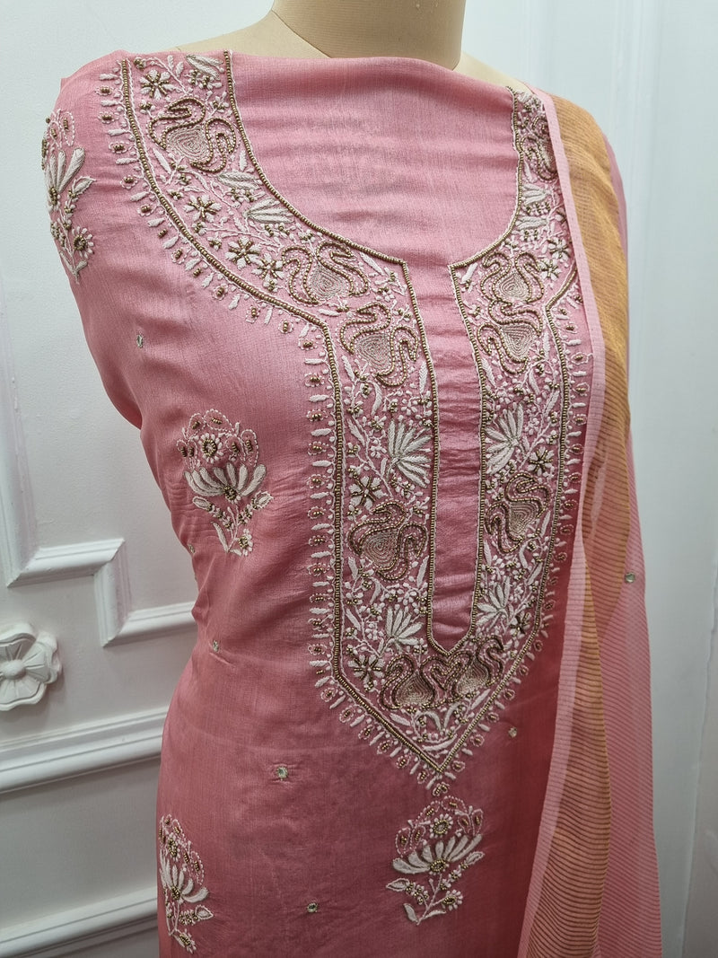 Tussar Silk 2 Pc Set - Pink