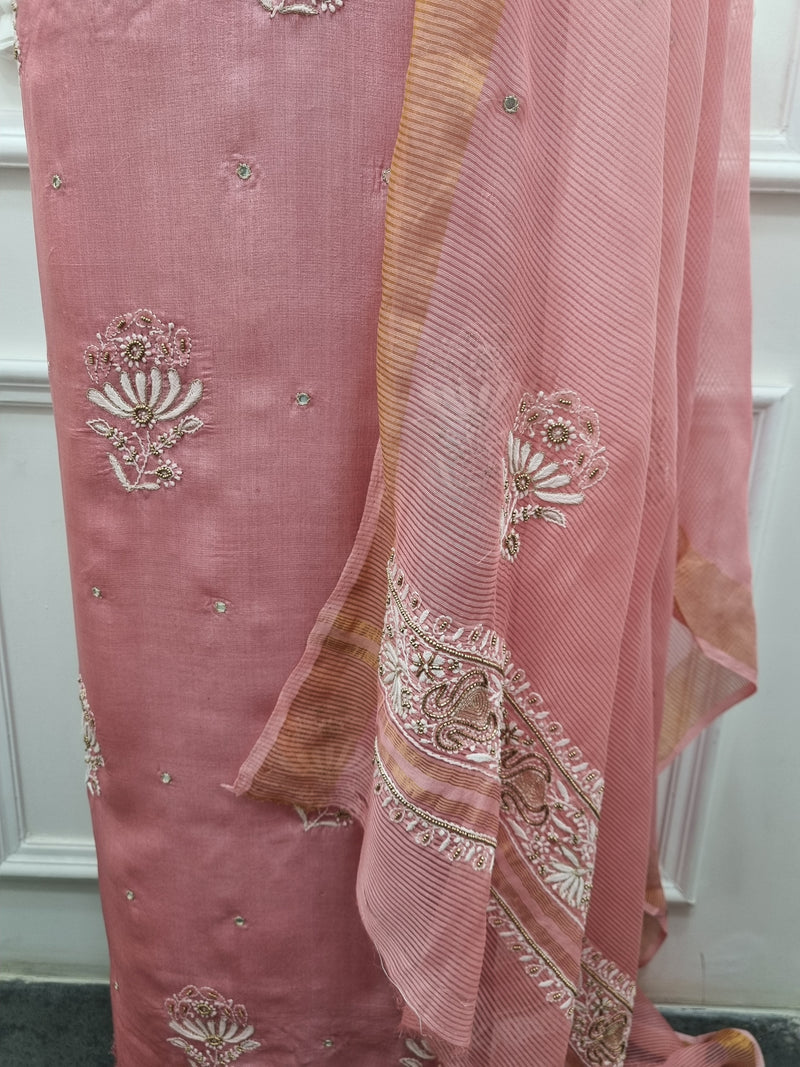 Tussar Silk 2 Pc Set - Pink