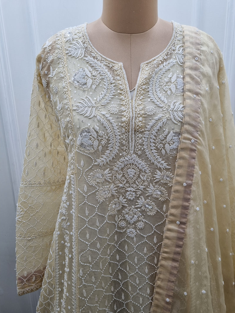 Pure Organza Anarkali 2 Pc Set - Yellow