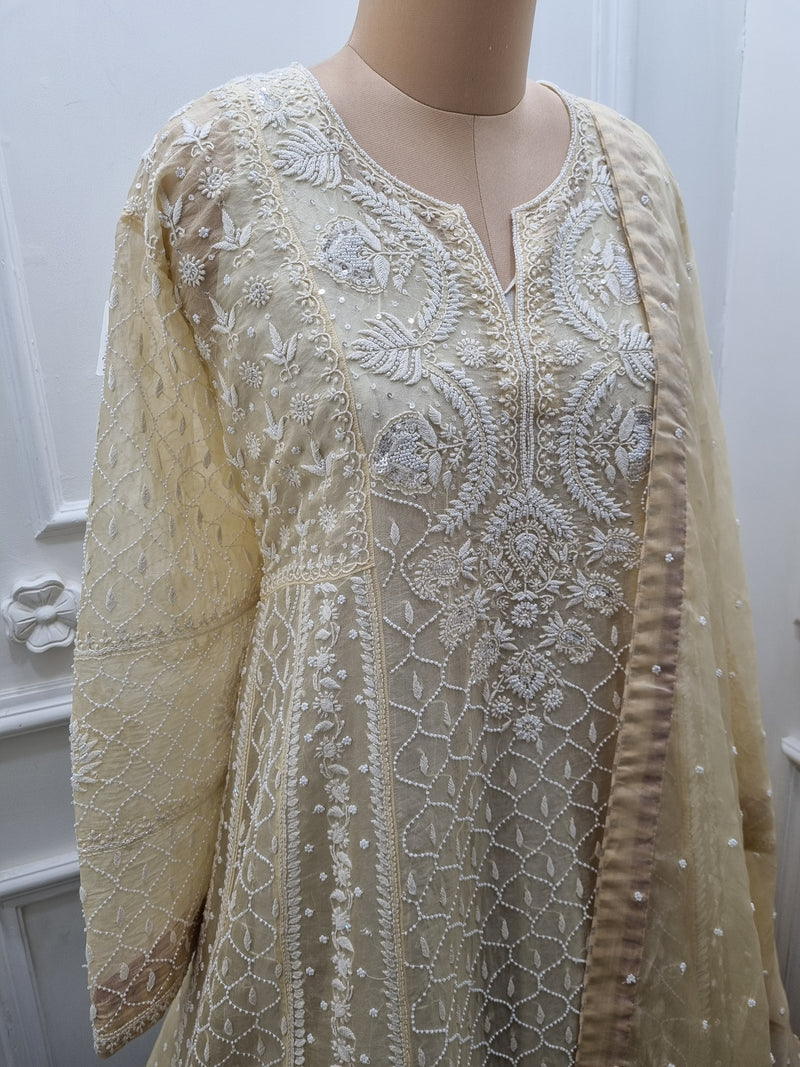 Pure Organza Anarkali 2 Pc Set - Yellow