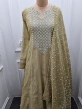 Mal Chanderi Anarkali 2 Pc Set - Green