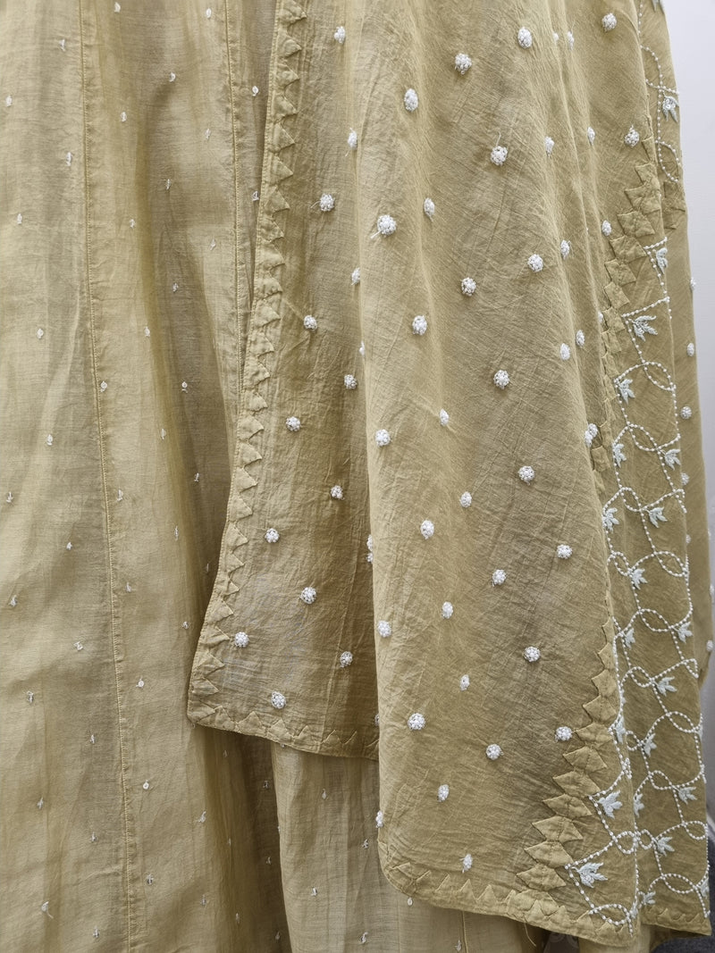 Mal Chanderi Anarkali 2 Pc Set - Green