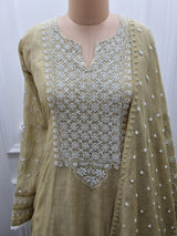 Mal Chanderi Anarkali 2 Pc Set - Green