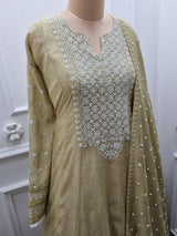 Mal Chanderi Anarkali 2 Pc Set - Green