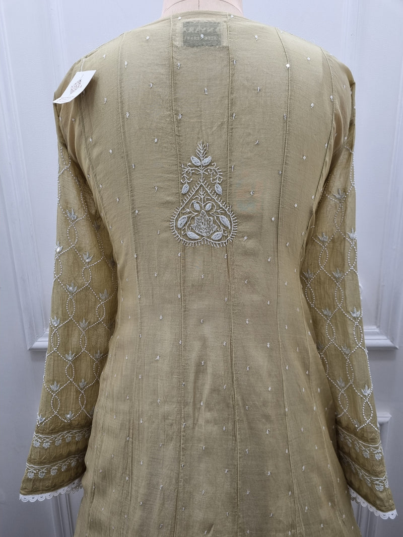 Mal Chanderi Anarkali 2 Pc Set - Green