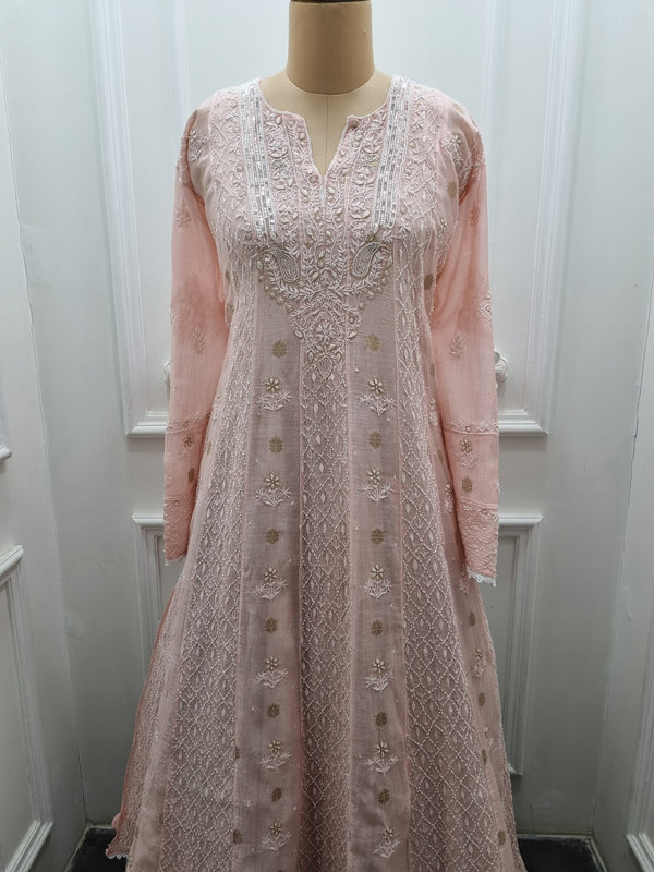 Mal Chanderi Anarkali 2 Pc Set - Pink