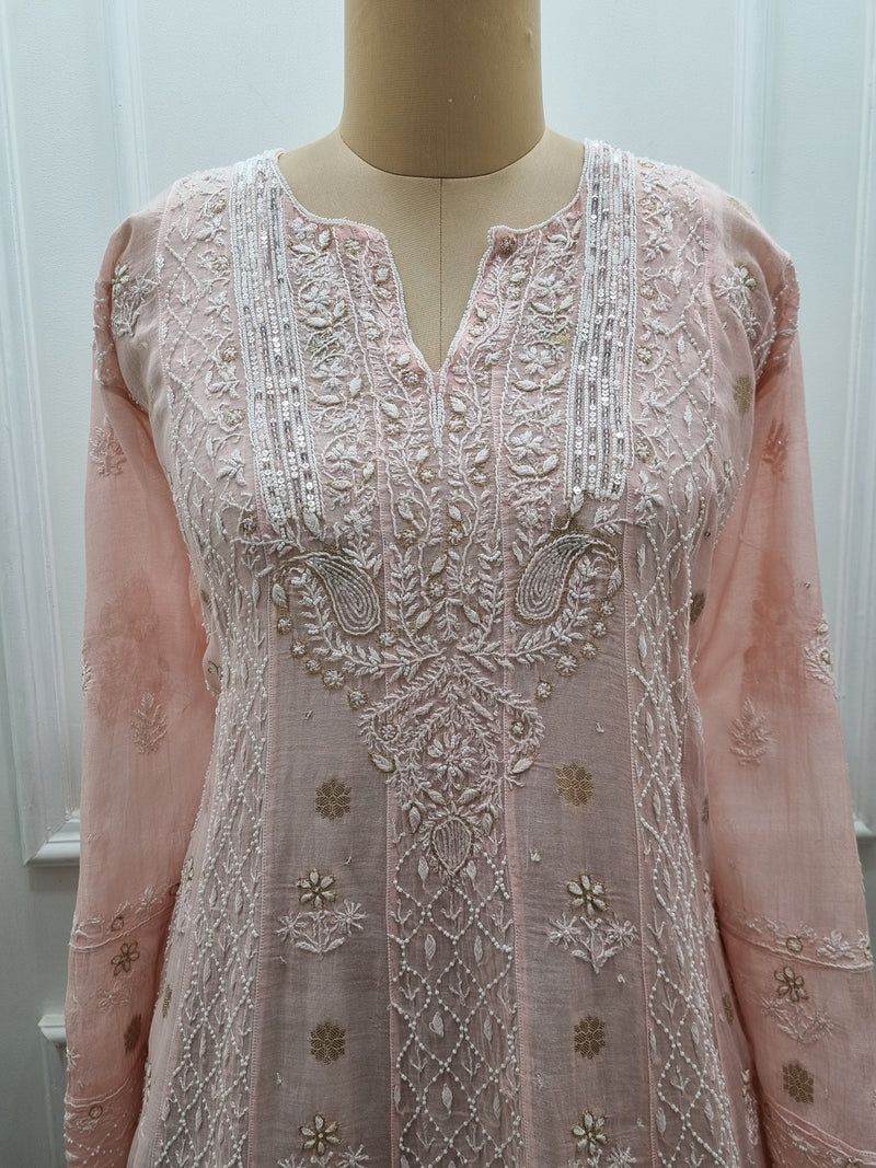 Mal Chanderi Anarkali 2 Pc Set - Pink