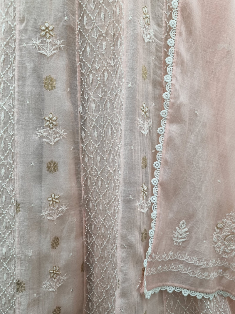 Mal Chanderi Anarkali 2 Pc Set - Pink