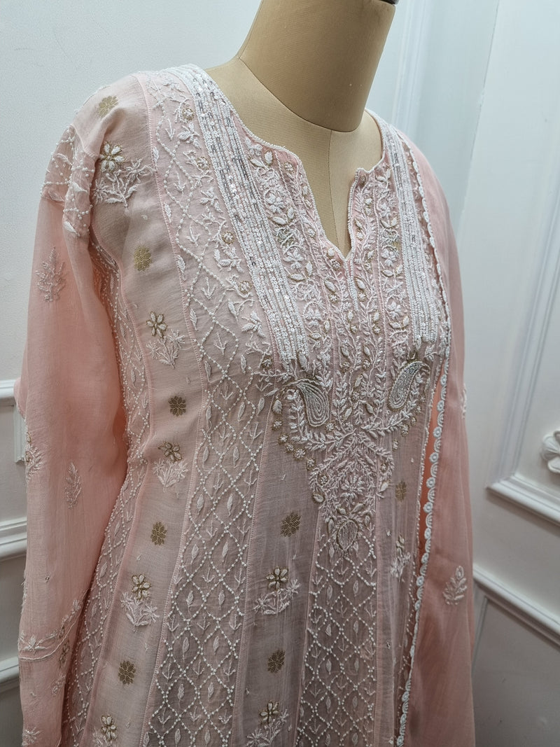 Mal Chanderi Anarkali 2 Pc Set - Pink
