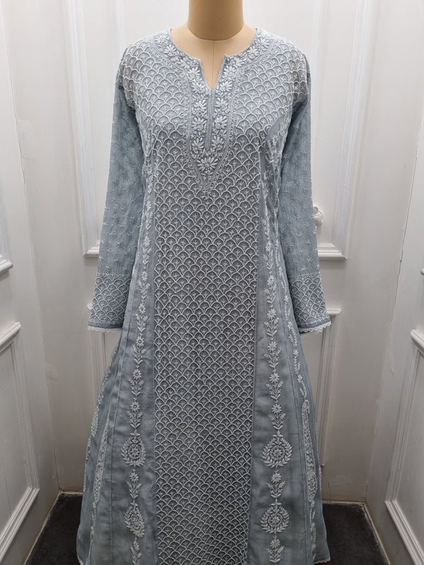 Mal Chanderi Anarkali 2 Pc Set - Blue