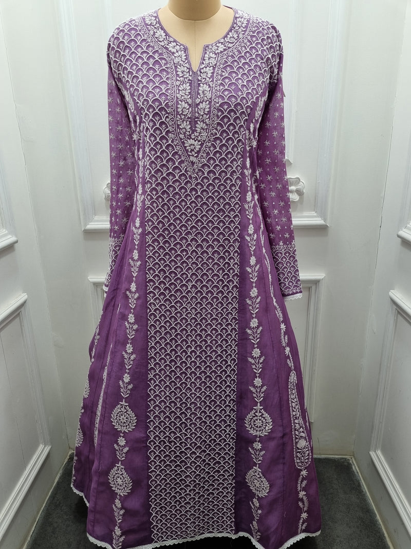 Mal Chanderi Anarkali 2 Pc Set Purpal
