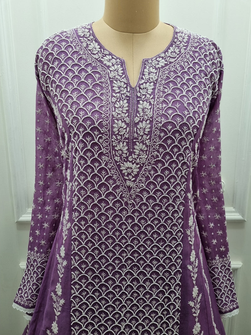 Mal Chanderi Anarkali 2 Pc Set Purpal