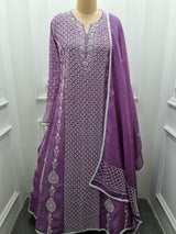 Mal Chanderi Anarkali 2 Pc Set Purpal