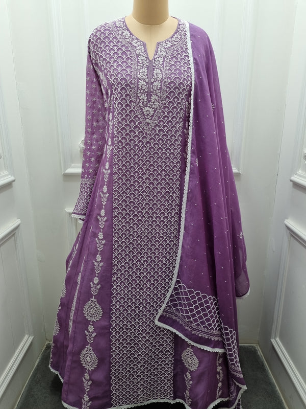 Mal Chanderi Anarkali 2 Pc Set Purpal