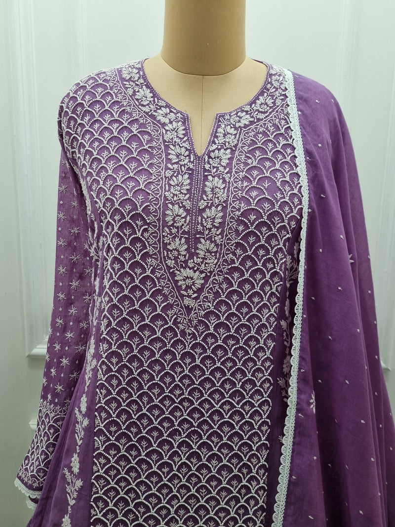 Mal Chanderi Anarkali 2 Pc Set Purpal