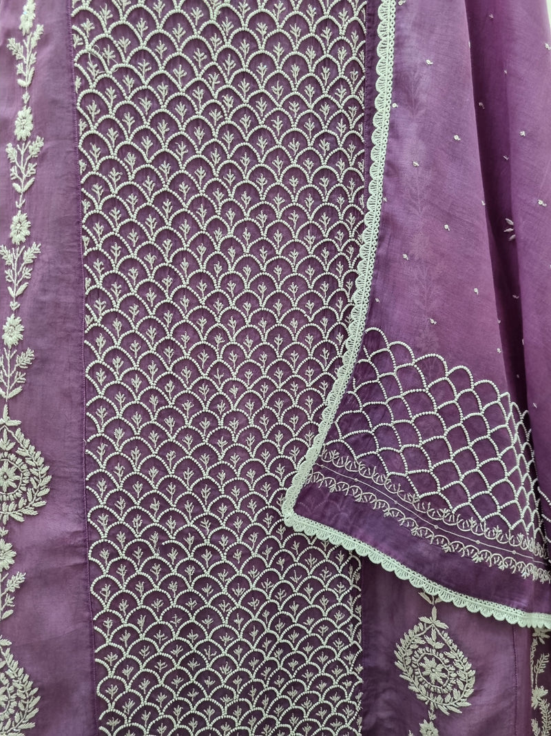 Mal Chanderi Anarkali 2 Pc Set Purpal
