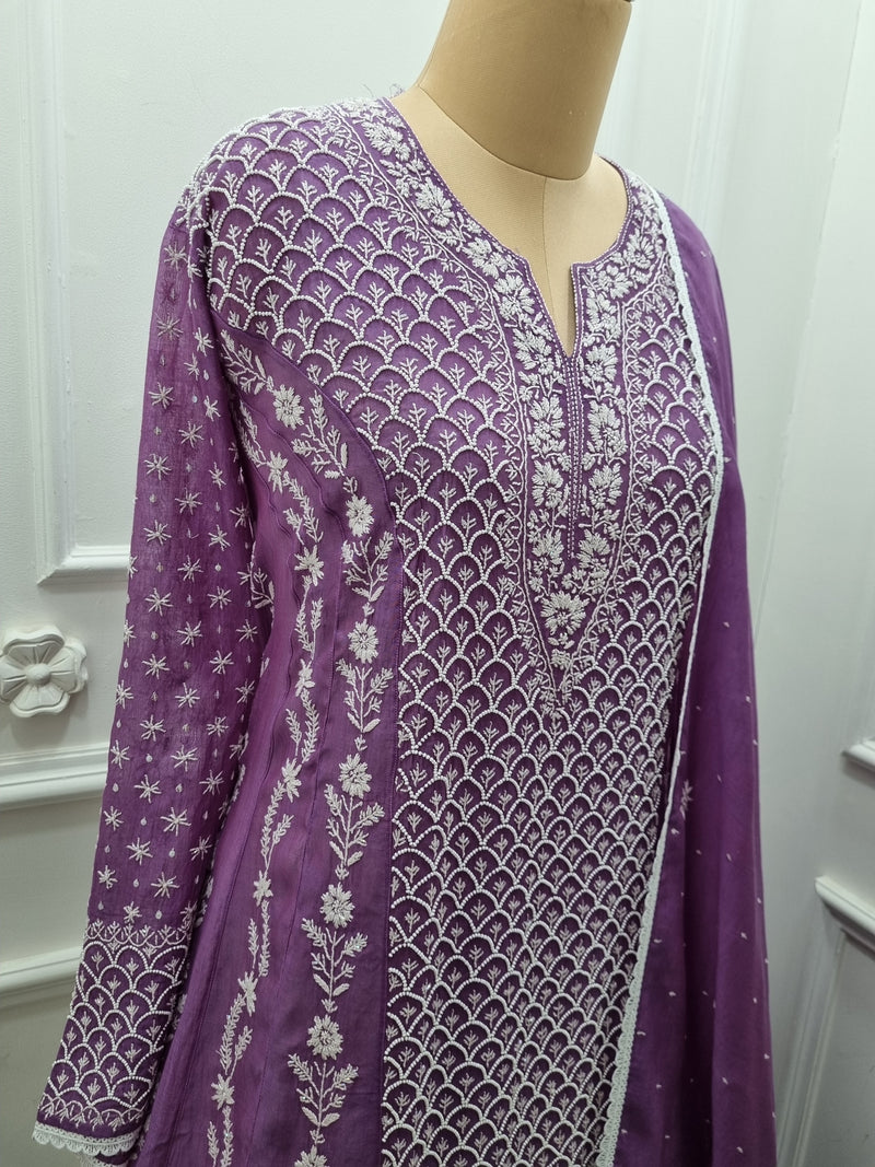 Mal Chanderi Anarkali 2 Pc Set Purpal