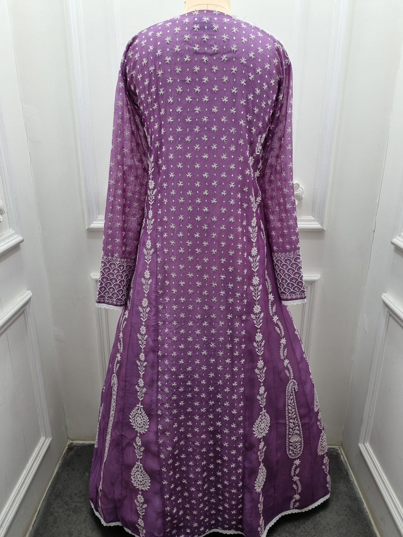 Mal Chanderi Anarkali 2 Pc Set Purpal