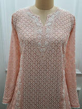 Mal Chanderi Anarkali 2 Pc Set - Peach