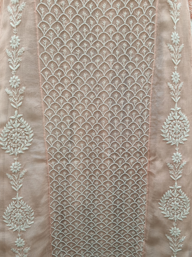 Mal Chanderi Anarkali 2 Pc Set - Peach