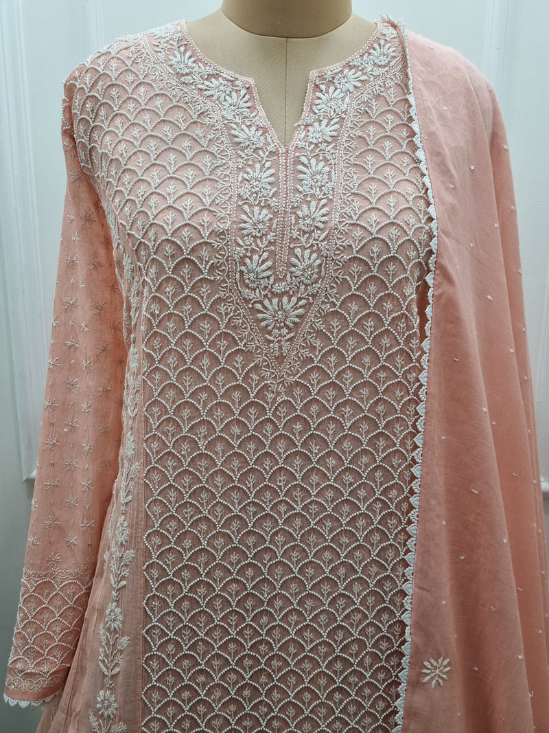 Mal Chanderi Anarkali 2 Pc Set - Peach