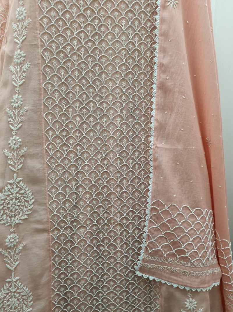 Mal Chanderi Anarkali 2 Pc Set - Peach