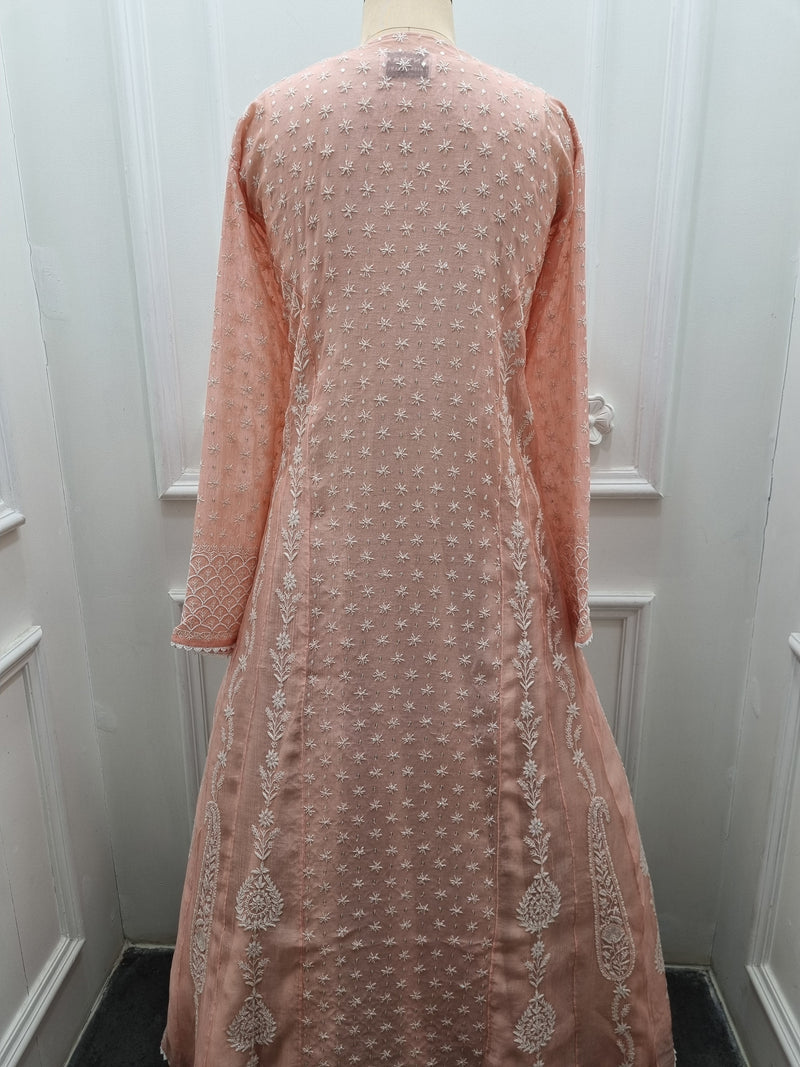 Mal Chanderi Anarkali 2 Pc Set - Peach