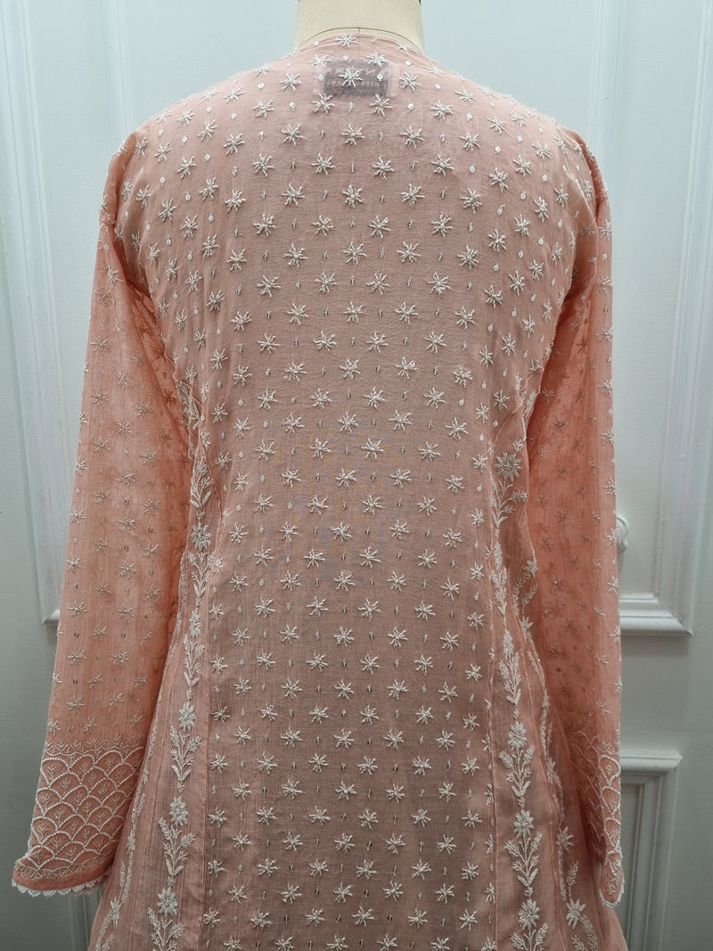 Mal Chanderi Anarkali 2 Pc Set - Peach