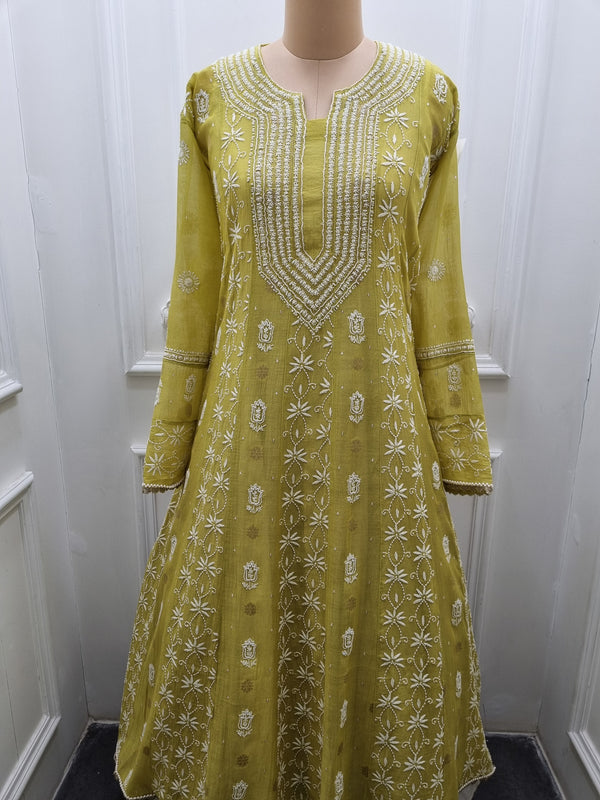 Mal Chanderi Anarkali 2 Pc Set