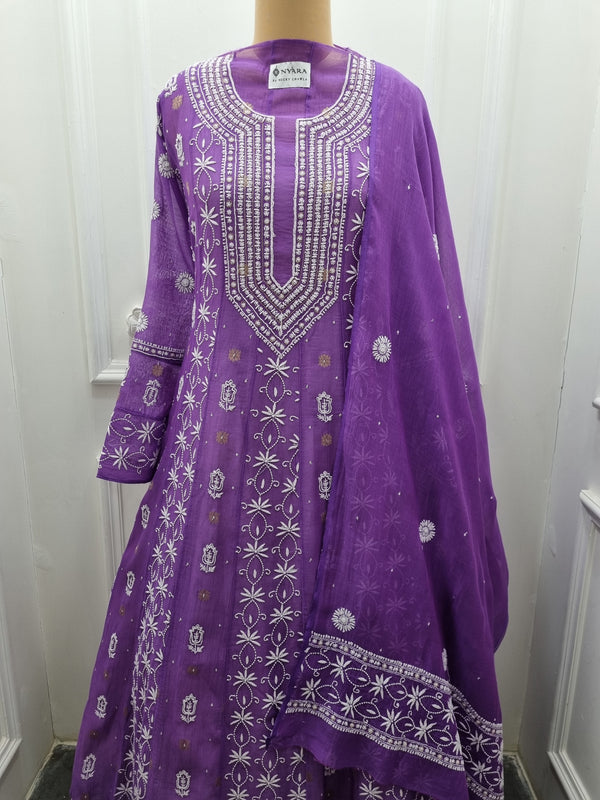 Mal Chanderi Anarkali 2 Pc Set - Purple