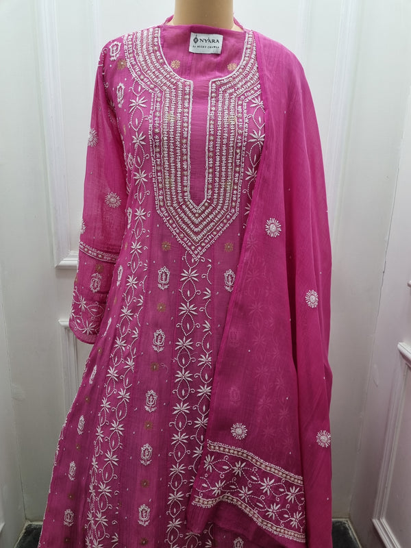 Mal Chanderi Anarkali 2 Pc Set