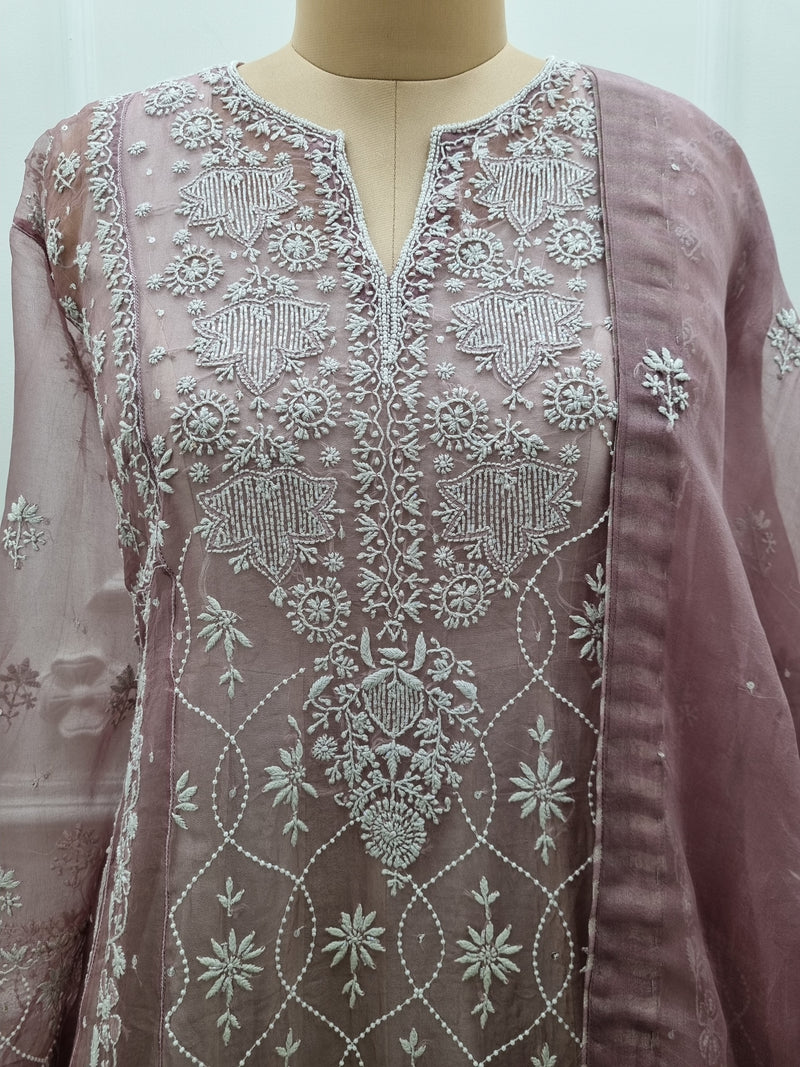 Pure Organza Anarkali 2 Pc Set Brown